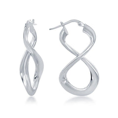 Sterling Silver Rhodium Plated Large Script Infinity Design Earrings