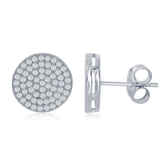 Sterling Silver Rhodium Plated Micro Pave Stud Earrings