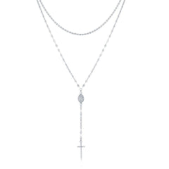 Sterling Silver Rhodium Plated Mirror and Mariner Rosary Chain