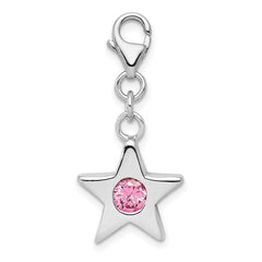 Sterling Silver Rhodium-plated October CZ Birthstone Star Charm