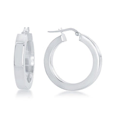 Sterling Silver Rhodium Plated Square Hollow Hoop Earrings