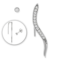 Sterling Silver Ripple Style CZ Climber Earrings