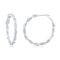Sterling Silver Rope and Twist Design Hoop Earrings