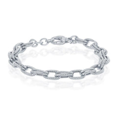 Sterling Silver Rope Design Double Oval Linked Bracelet; MADE IN ITALY