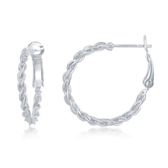 Sterling Silver Rope Design Hoop Earrings, 25 mm