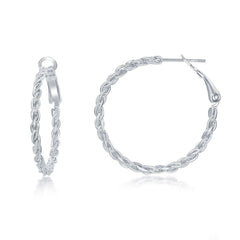 Sterling Silver Rope Design Hoop Earrings, 30 mm