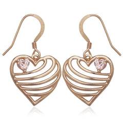 Sterling Silver Rose Gold Open Lined Heart Earrings