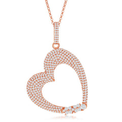 Sterling Silver Rose Gold Pave Heart Pendant Chain