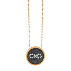 Sterling Silver Rose Gold Plated Black Disc CZ Infinity Necklace