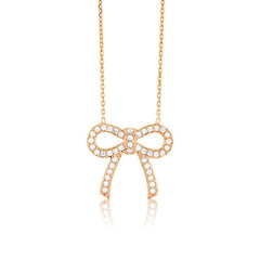 Sterling Silver Rose Gold Plated CZ Bow Necklace