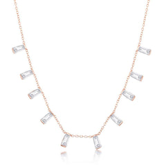 Sterling Silver Rose Gold Plated Dangling Baguettes Necklace