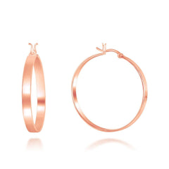Sterling Silver Rose Gold Plated Flat Hoop Earrings, 4 x 30 mm