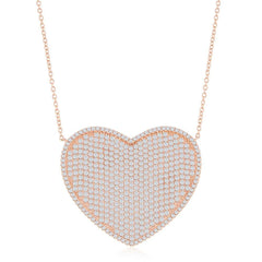 Sterling Silver Rose Gold Plated Micro Pave Heart Necklace
