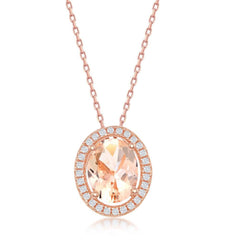 Sterling Silver Rose Gold Plated Oval Morganite CZ Pendant