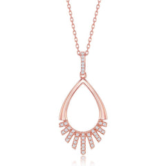 Sterling Silver Rose Gold Plated Pear-Shaped Half CZ Pendant