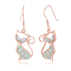 Sterling Silver Rose Gold Plated White Inlay Opal Cat Earrings