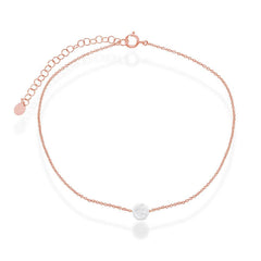 Sterling Silver Rose Gold Plated White Opal Disc Anklet