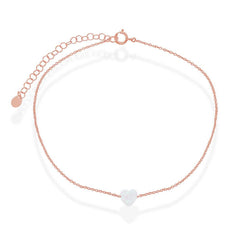 Sterling Silver Rose Gold Plated White Opal Heart Anklet