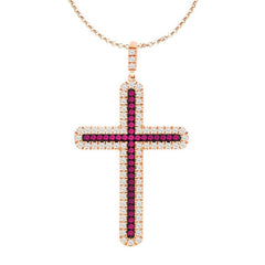 Sterling Silver Rose Gold Ruby Cross Pendant