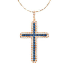 Sterling Silver Rose Gold Sapphire Cross Pendant