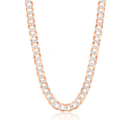 Sterling Silver Rose GP 7.3mm Flat Pave Cuban Chain, 24