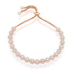 Sterling Silver Rose GP Adjustable Round CZ Bolo Bracelet