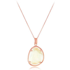 Sterling Silver Rose GP Champagne Oval Cat's Eye Necklace