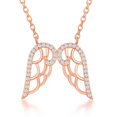 Sterling Silver Rose GP CZ Angel Wings Necklace