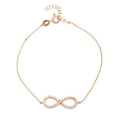 Sterling Silver Rose GP CZ Infinity Bracelet, 7