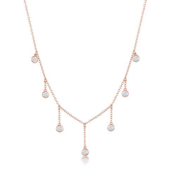 Sterling Silver Rose GP Dangling Bezel-Set CZ's Necklace