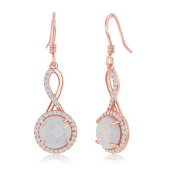 Sterling Silver Rose GP Design Round White Opal Halo CZ Earrings
