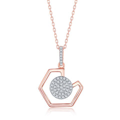 Sterling Silver Rose GP Geometric Micro-Pave Disc Pendant