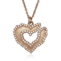 Sterling Silver Rose GP Heart with CZ Border Necklace