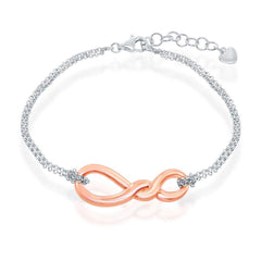 Sterling Silver Rose GP Infinity Knot Double Strand Bracelet, 7