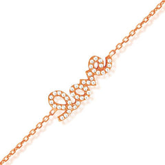 Sterling Silver Rose GP LOVE Inscription Bracelet, 6