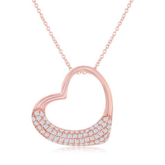 Sterling Silver Rose GP Micro Pave Open Heart Pendant