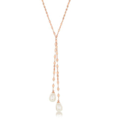 Sterling Silver Rose GP Mirror Chain with FWP Lariat Necklace