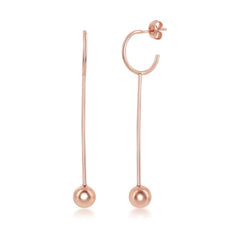 Sterling Silver Rose GP Open Hoop Bar and Bead Earrings