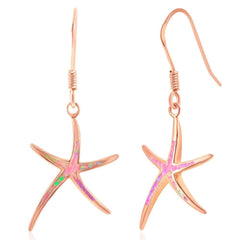 Sterling Silver Rose GP Pink Inlay Opal Starfish Earrings