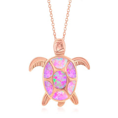 Sterling Silver Rose GP Pink Inlay Opal Turtle Pendant