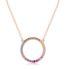 Sterling Silver Rose GP Rainbow CZ Circle of Life Necklace