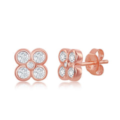 Sterling Silver Rose GP Small Flower CZ Stud Earrings