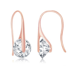 Sterling Silver Rose GP Spinning Round CZ French wire Earrings