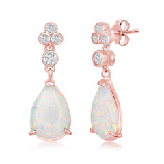 Sterling Silver Rose GP Triple CZ Cluster White Inlay Earrings
