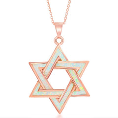 Sterling Silver Rose GP White Inlay Opal Star of David Pendant
