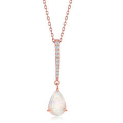 Sterling Silver Rose GP White Inlay with CZ Bar Pendant