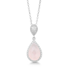 Sterling Silver Rose Quartz Diamond Pendant