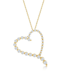 Sterling Silver Roud Graduating CZ Heart Pendant - Gold Plated