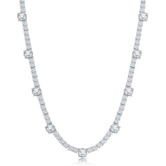 Sterling Silver Round 3mm and 6mm CZ Tennis Necklace