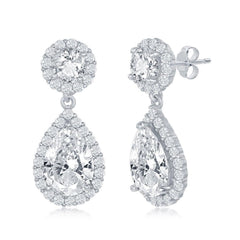 Sterling Silver Round and Pear Shaped CZ Earrings